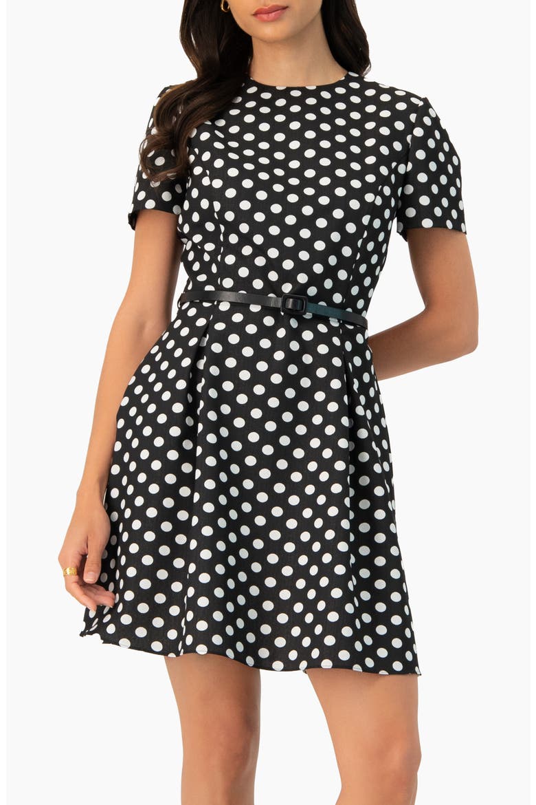 Polka Dot A-Line Short Dress, Main, color, Black
