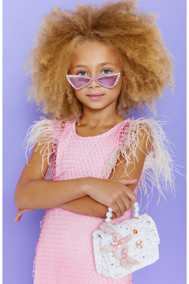 Crystal Feather Trims Sequin Dress, Alternate, color, Light Pink