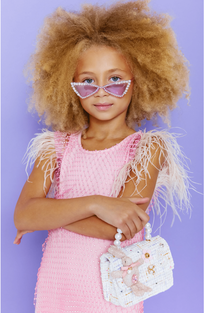 Lola + The Boys Crystal Feather Trims Sequin Dress, Alternate, color, Light Pink