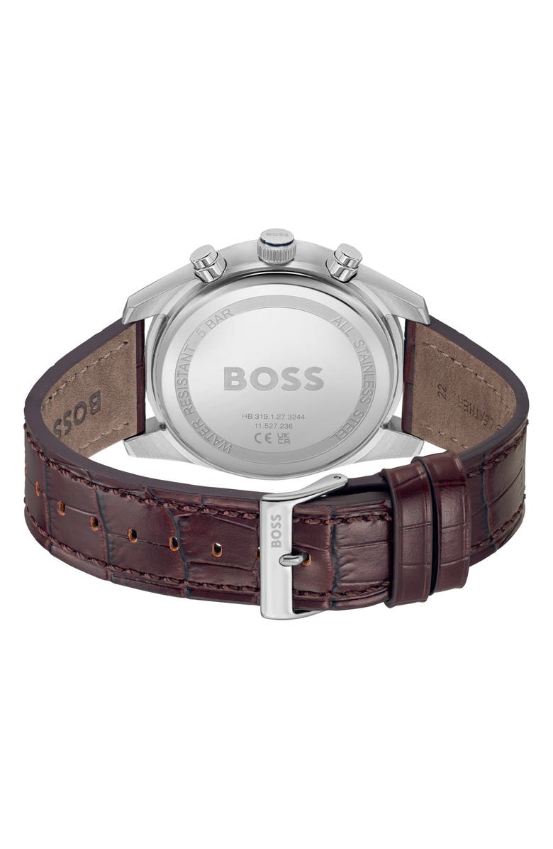 BOSS Skytraveller Chronograph Croc Embossed Leather Strap Watch, 44mm, Alternate, color, Blue