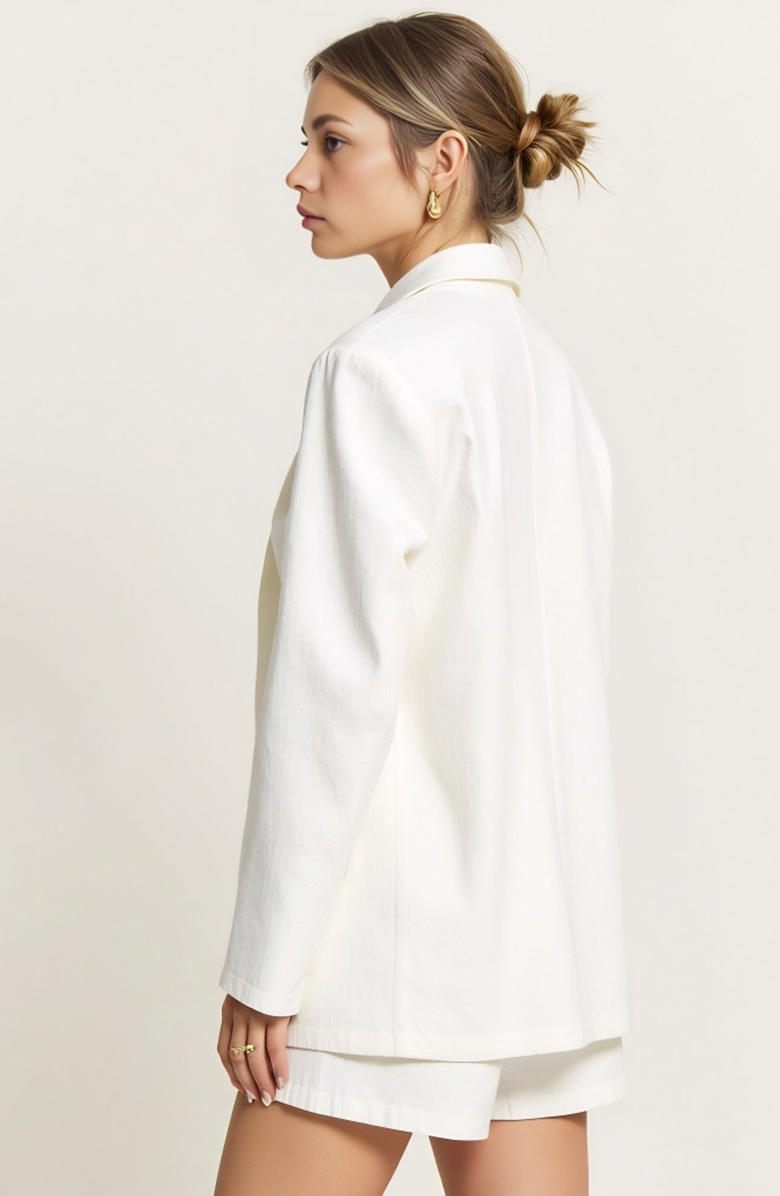 Modenaire Single Button Blazer and Matching Elastic Waist Short Outfit Set, Alternate, color,