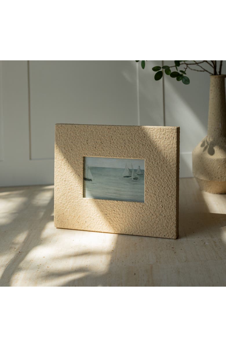 Foreside Home and Garden 4x6 Sand Texture Picture Frame Tan Metal MDF & Glass, Alternate, color, Beige