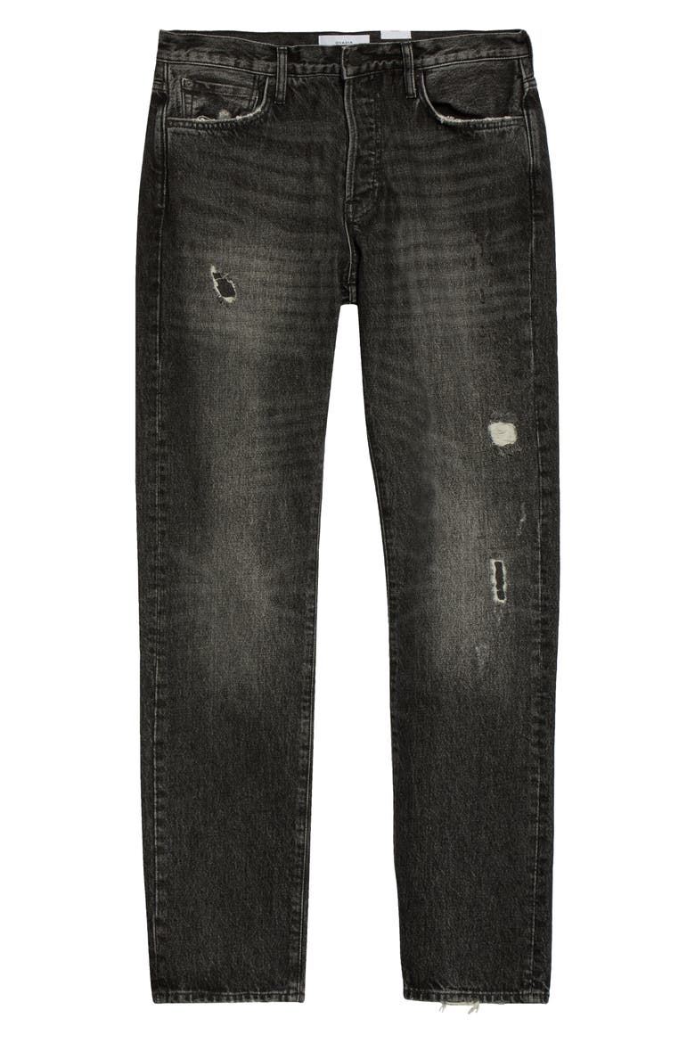 Ripped Straight Coal Repair Jeans, Alternate, color, BLACK DESTROYED