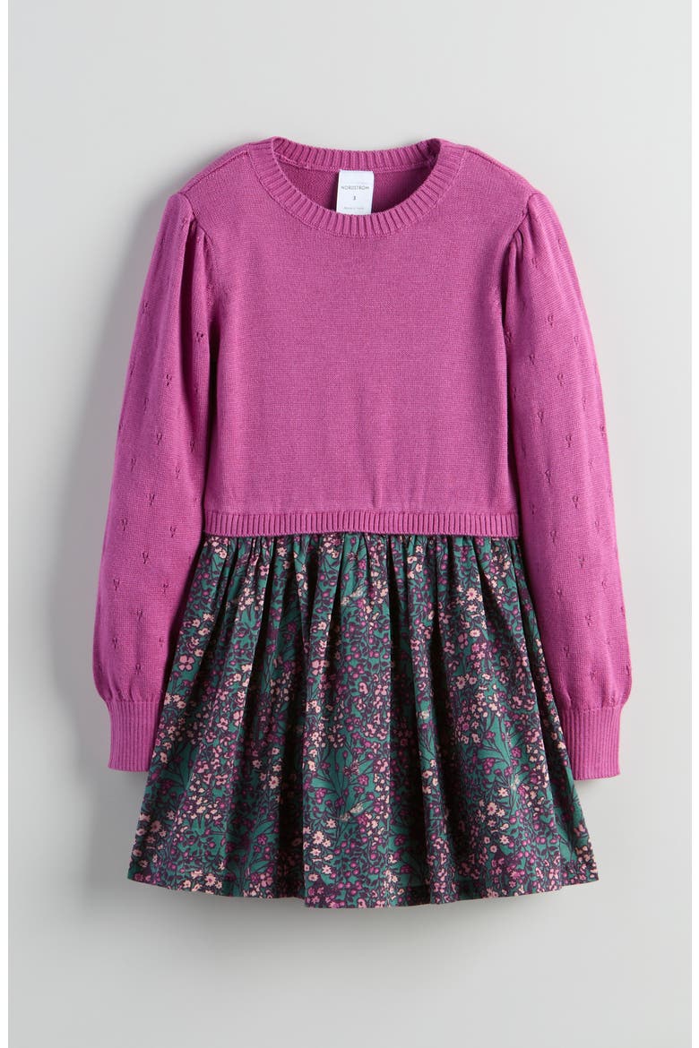 Kids' Mixed Media Dress, Main, color, PURPLE- TEAL BUTTERFLY BUNCHES