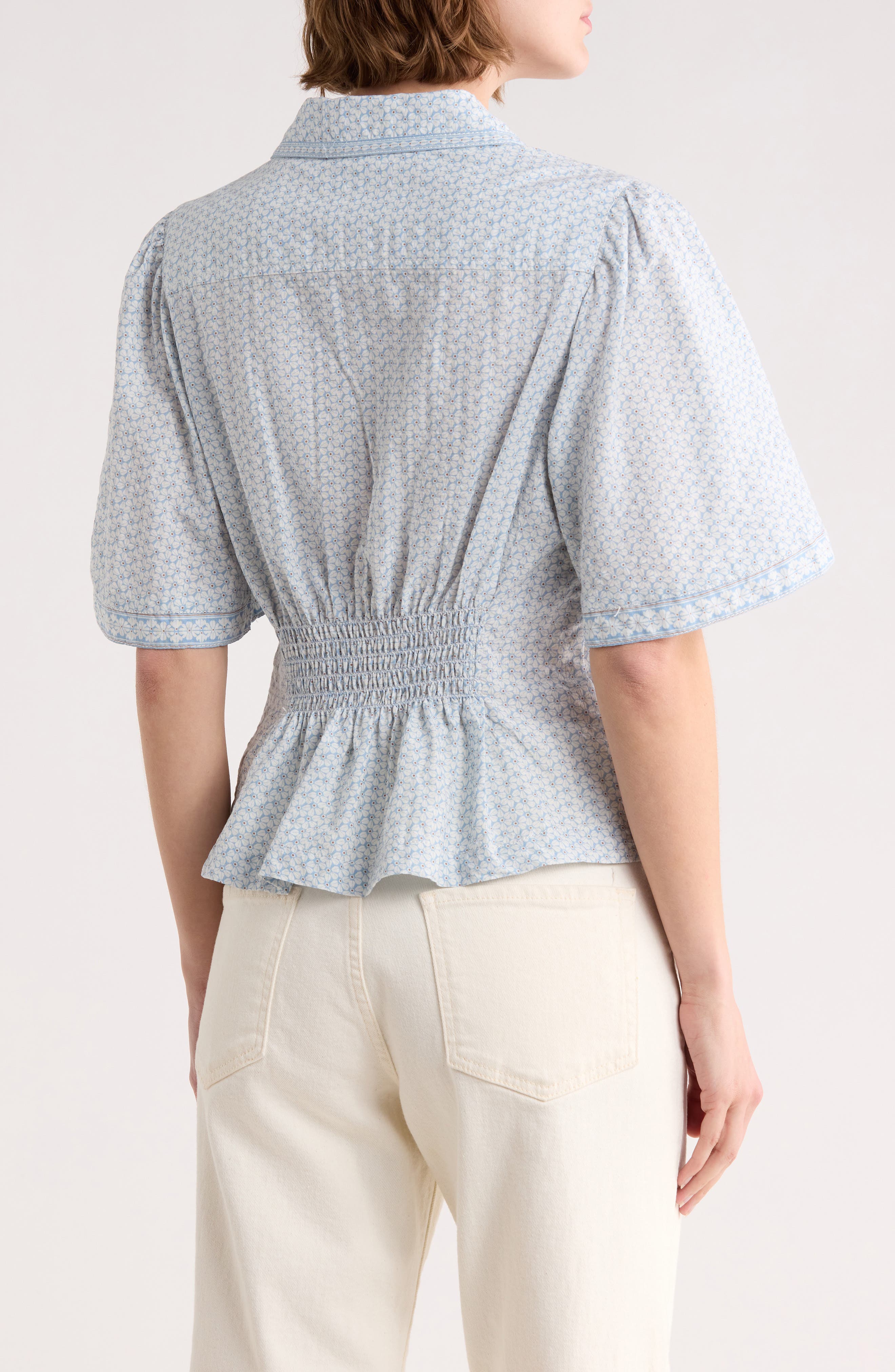 Short Sleeve Peplum Button-Up Shirt - image 4