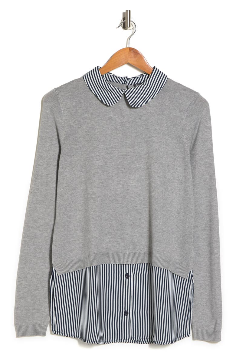 Peter Pan Collar Sweater Shirt, Alternate, color, HEATHER GREY W/ SMALL STRIPE