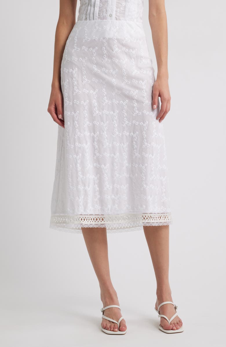 Bella Venice Lace Trim Cotton Eyelet Midi Skirt, Main, color, Ivory With Eyelet Pattern