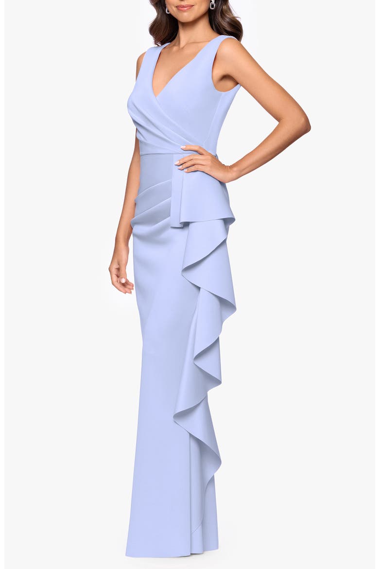 Ruffle Scuba Gown, Alternate, color, SKY BLUE