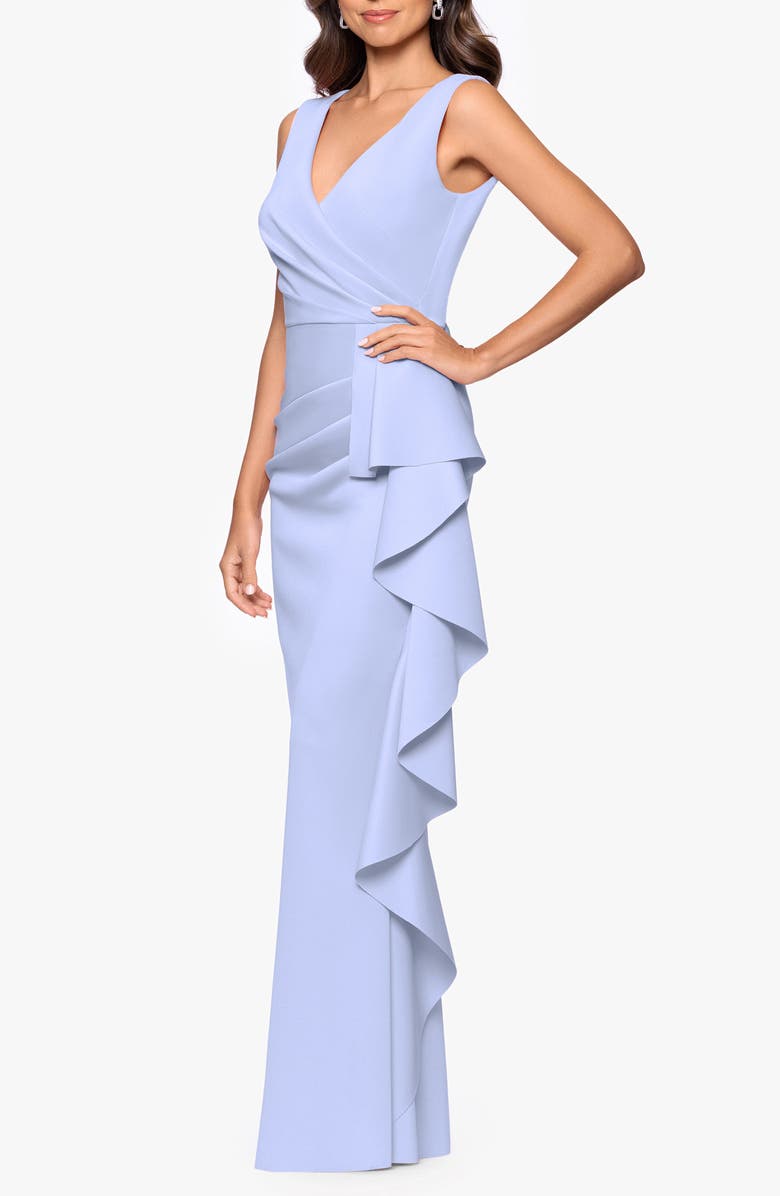 Betsy & Adam Ruffle Scuba Gown, Alternate, color, Sky Blue