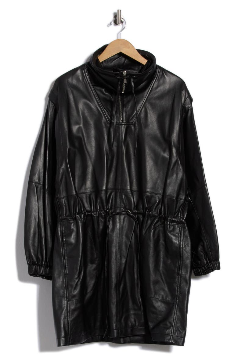 Leather Drawstring Waist Jacket, Main, color, BLACK