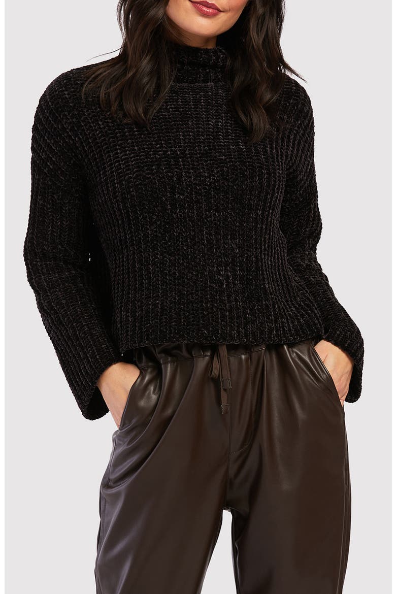 Juno Mock Neck Chenille Sweater, Main, color, BLACK