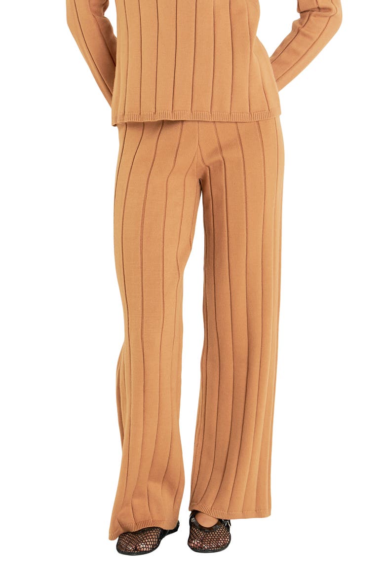 Pull-On Straight Leg Rib Knit Pants, Alternate, color, CAMEL