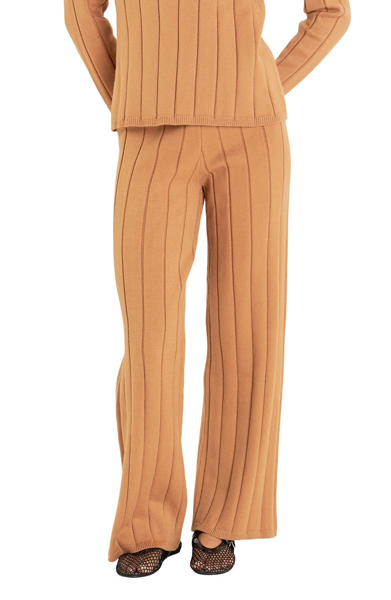 English Factory Pull-On Straight Leg Rib Knit Pants, Alternate, color, Camel