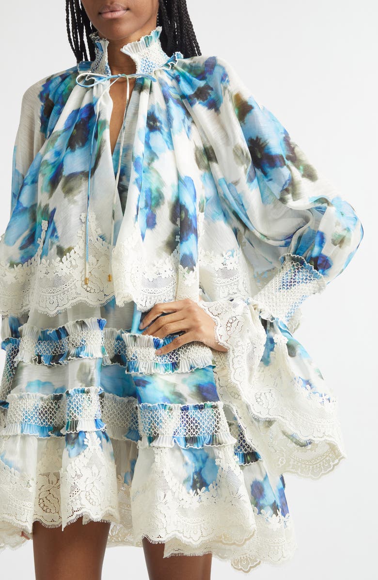 Zimmermann Alchemy Shirred Minidress, Alternate, color, Blue Poppy