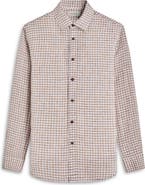 Bugatchi Karl Shaped Fit Gingham Check Linen Button-Up Shirt