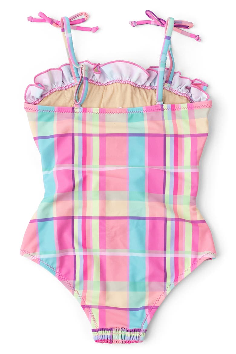 Kids' Summer Plaid Smocked One-Piece UPF 50+ Swimsuit, Alternate, color, GREEN MULTI