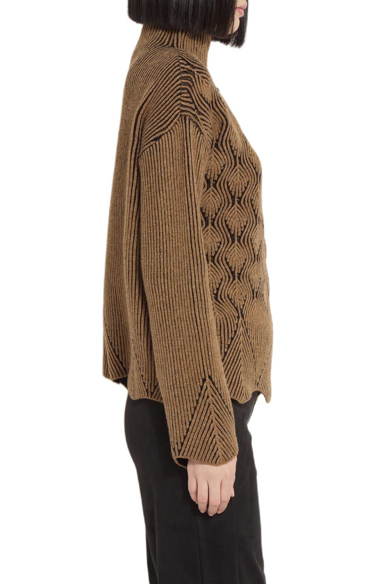 Rhea Scallop Edge Mock Neck Sweater, Alternate, color, CAMEL/ BLACK