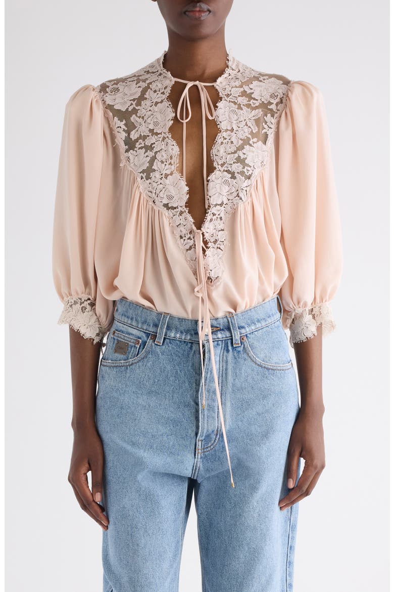 Lace Trim Silk Top (Women) | Nordstrom