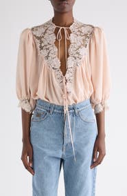 Chloé Lace Trim Silk Top