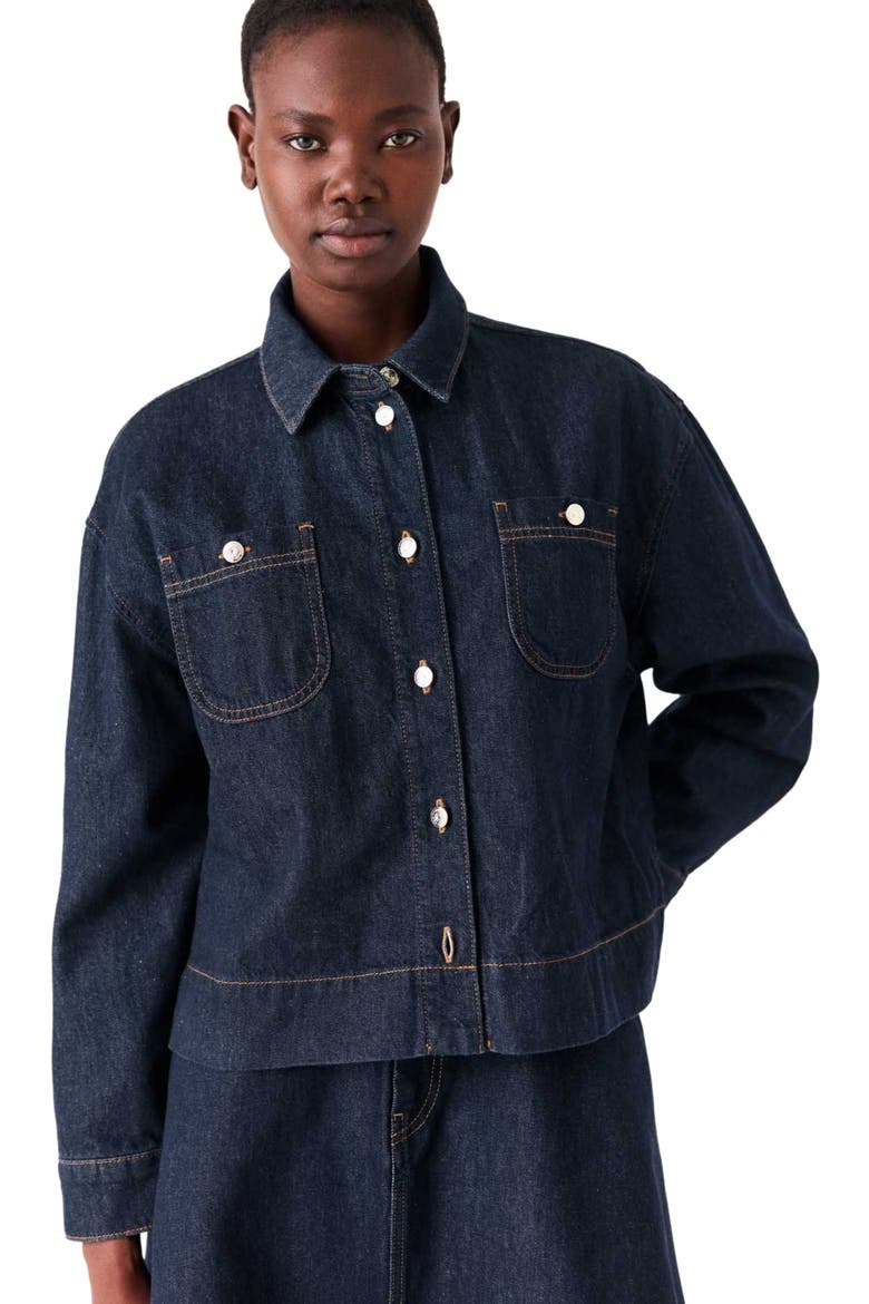 Denim jacket with bow, Alternate, color, Navy