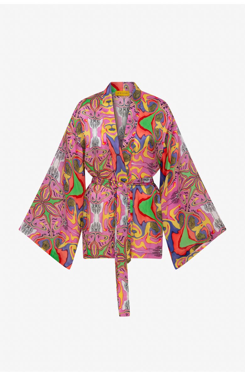 Je Te Veux Psychedelic Printed Blushwave Short Kimono, Alternate, color, Pink