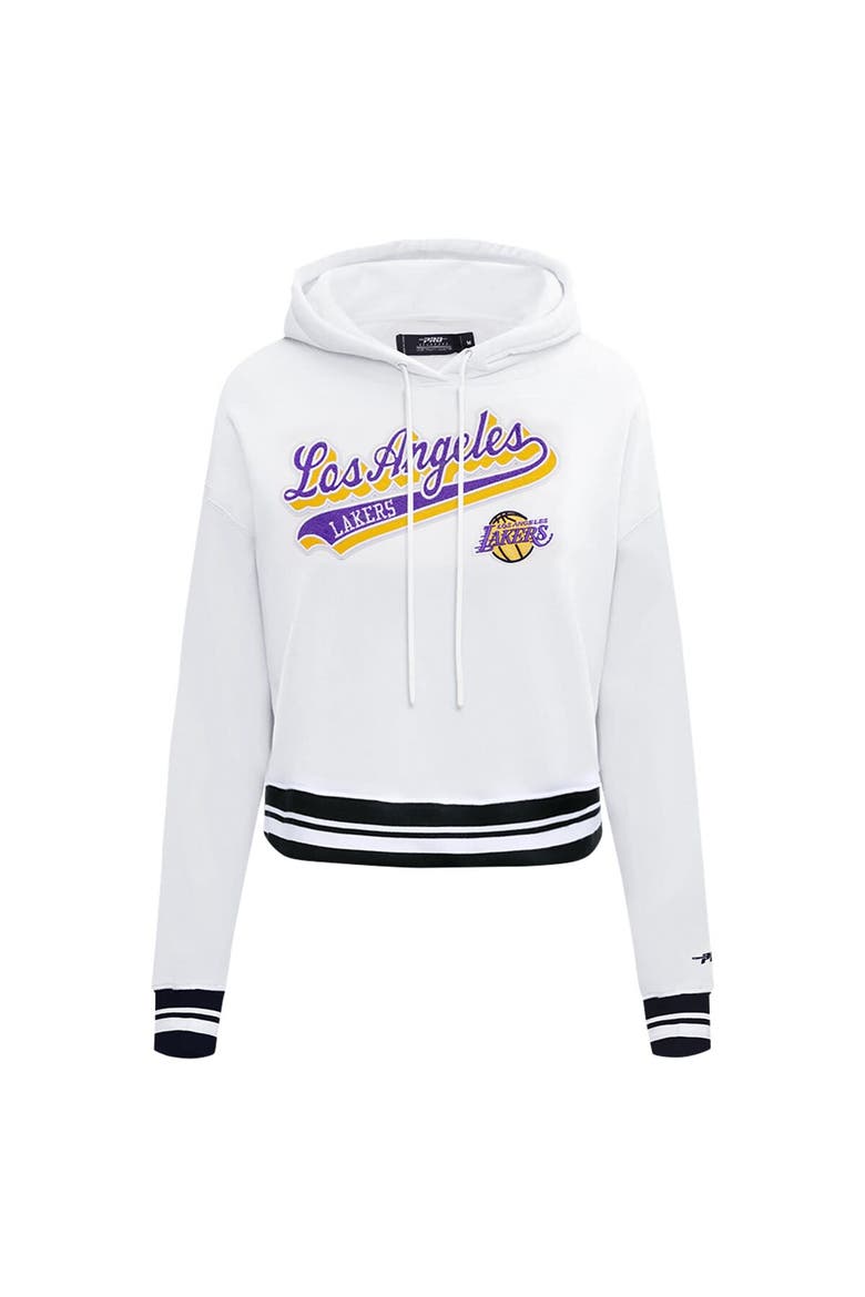 Women's Pro Standard White Los Angeles Lakers Script Tail Cropped Pullover Hoodie, Alternate, color, White
