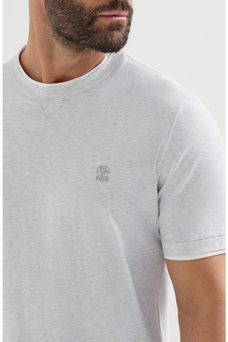 Cotton jersey crew neck T-shirt with logo and faux-layering, Alternate, color, Pearl Grey