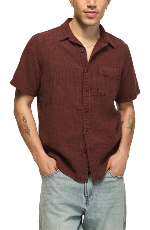 Faded Short Sleeve Cotton Gauze Button-Up Shirt