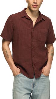 Lucky Brand Faded Short Sleeve Cotton Gauze Button-Up Shirt