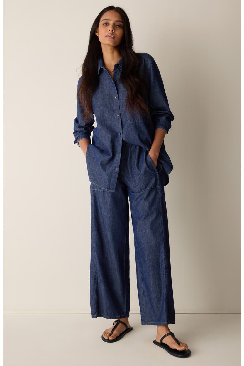 High Waist Ankle Wide Leg Organic Cotton Denim Pants, Alternate, color, DARK INDIGO