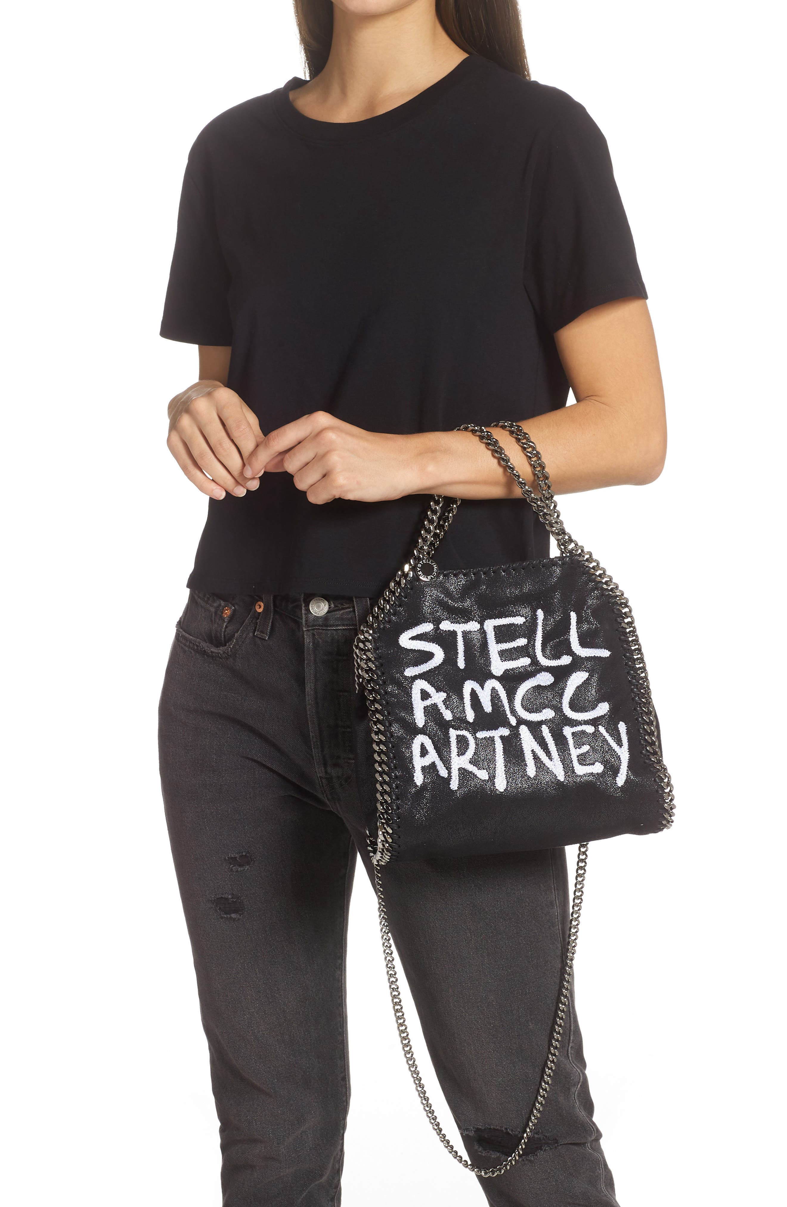 Stella McCartney x Ed Curtis Shared 3 Mini Falabella Embroidered Logo Faux Leather Tote, Alternate, color, 