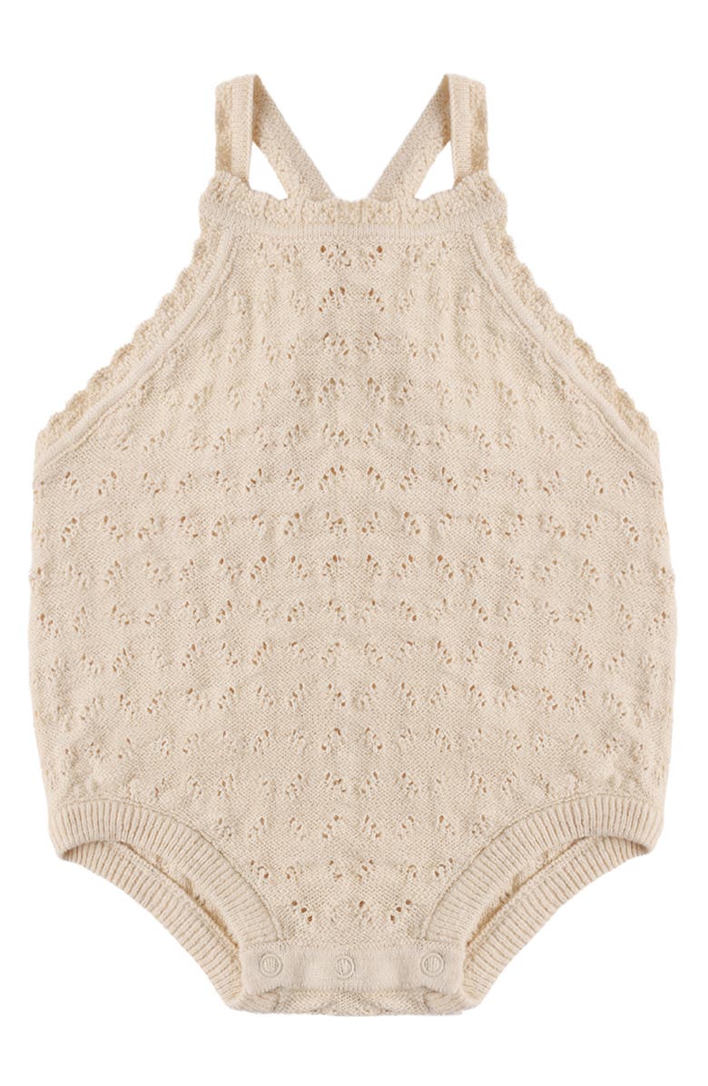 QUINCY MAE Annie Organic Cotton Pointelle Romper, Alternate, color, Ecru