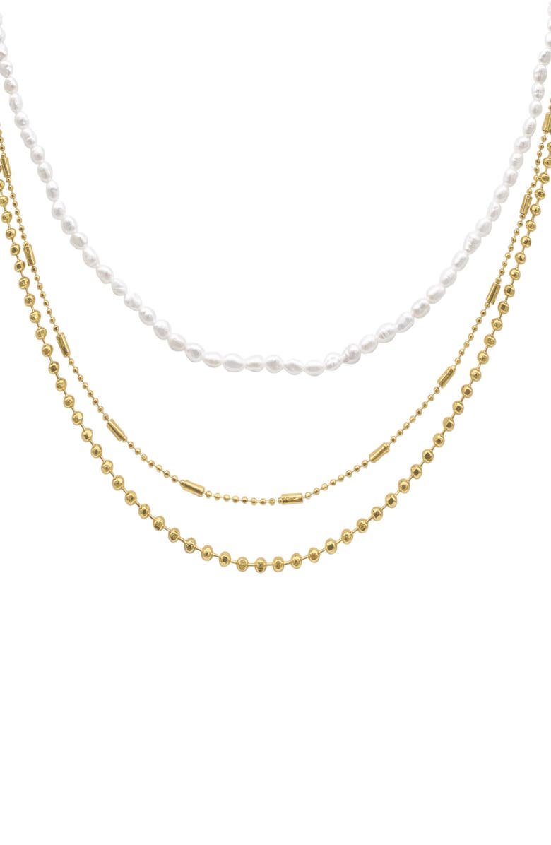 Adornia Seed Imitation Pearl Layered Necklace, Main, color, Gold