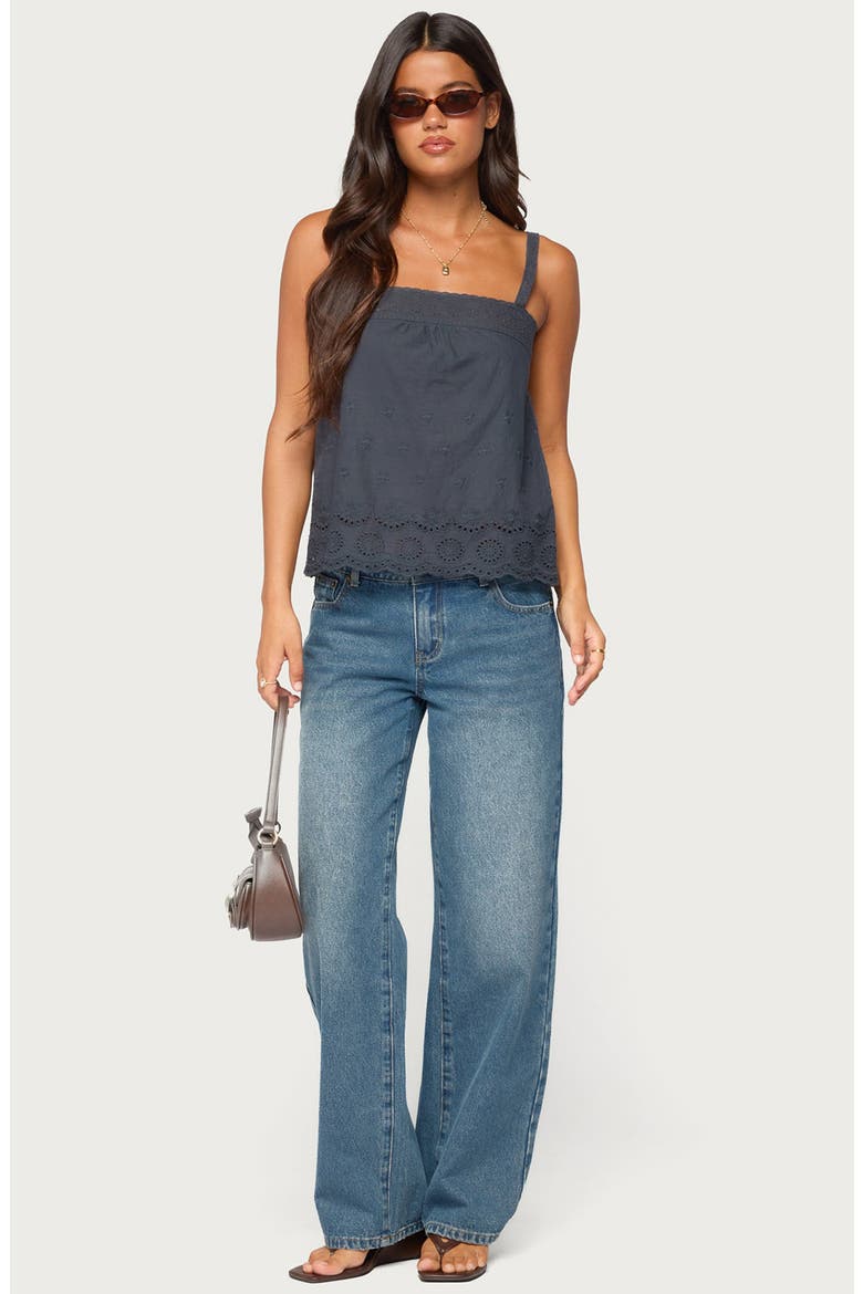 Esma Scalloped Eyelet Top, Alternate, color, NAVY
