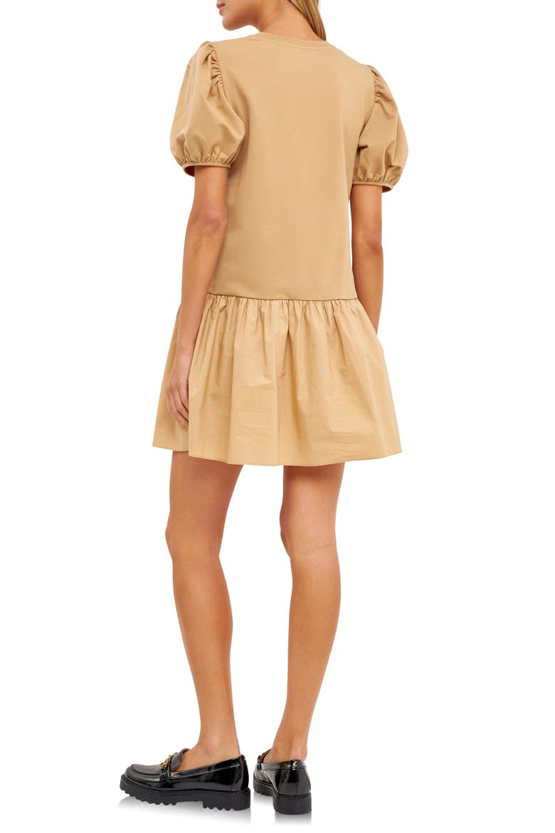 Puff Shoulder Mixed Media Minidress, Alternate, color, BEIGE