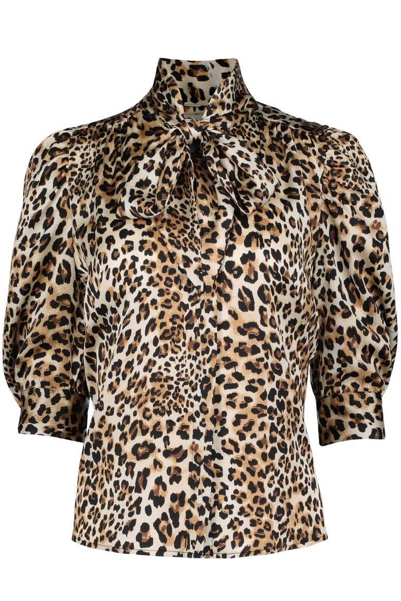 Remi Tie Neck Top, Alternate, color, Leo Print
