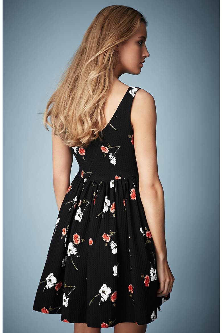 Kate Moss for Topshop Pansy Waffle Dress, Alternate, color, BLACK