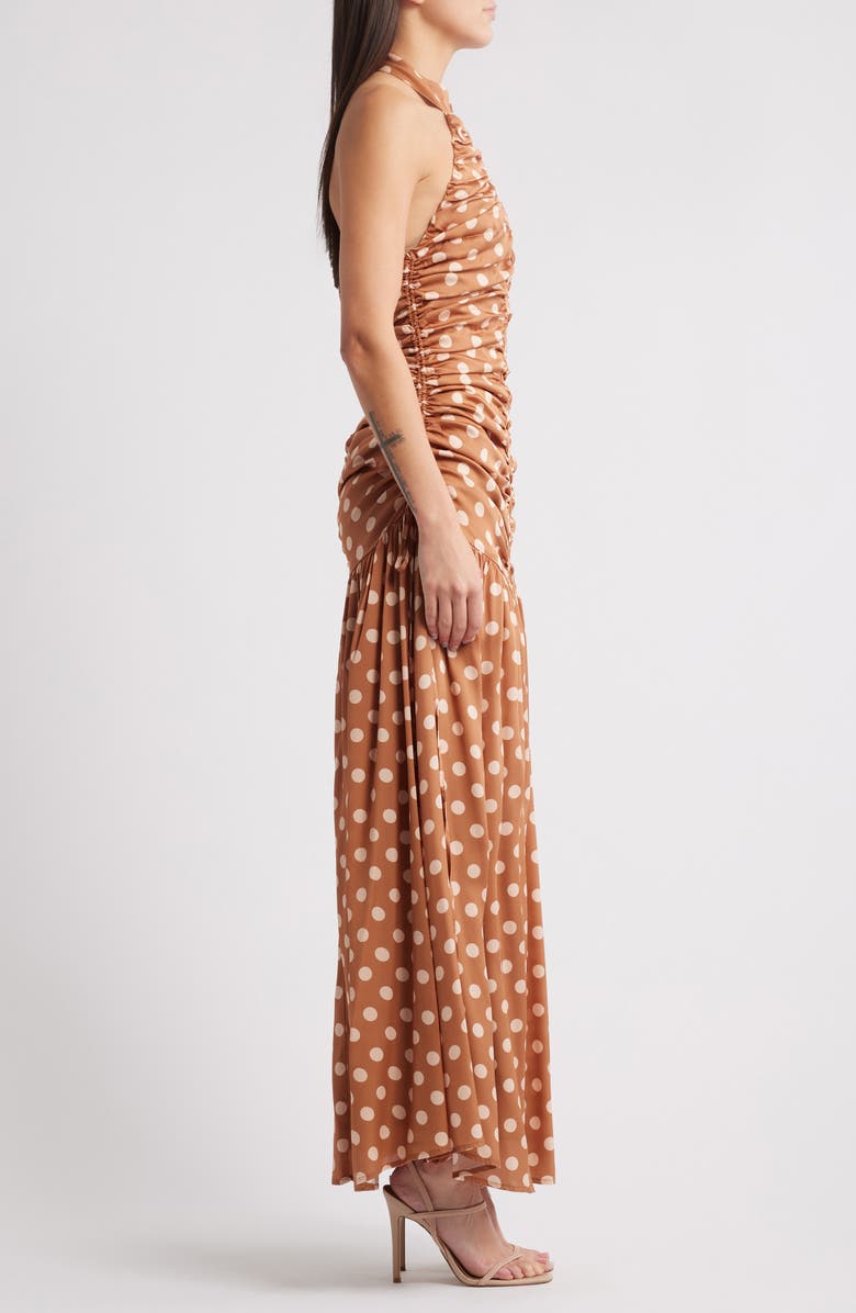 Sonya Moda Nawal Stretch Silk Maxi Dress, Alternate, color, Terracotta Polkadot