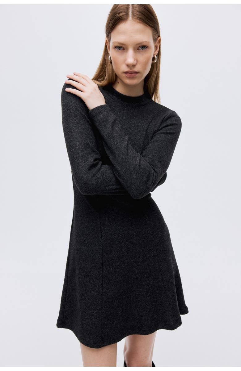 H&M Knitted Mini Dress, Alternate, color, Dark Gray Melange