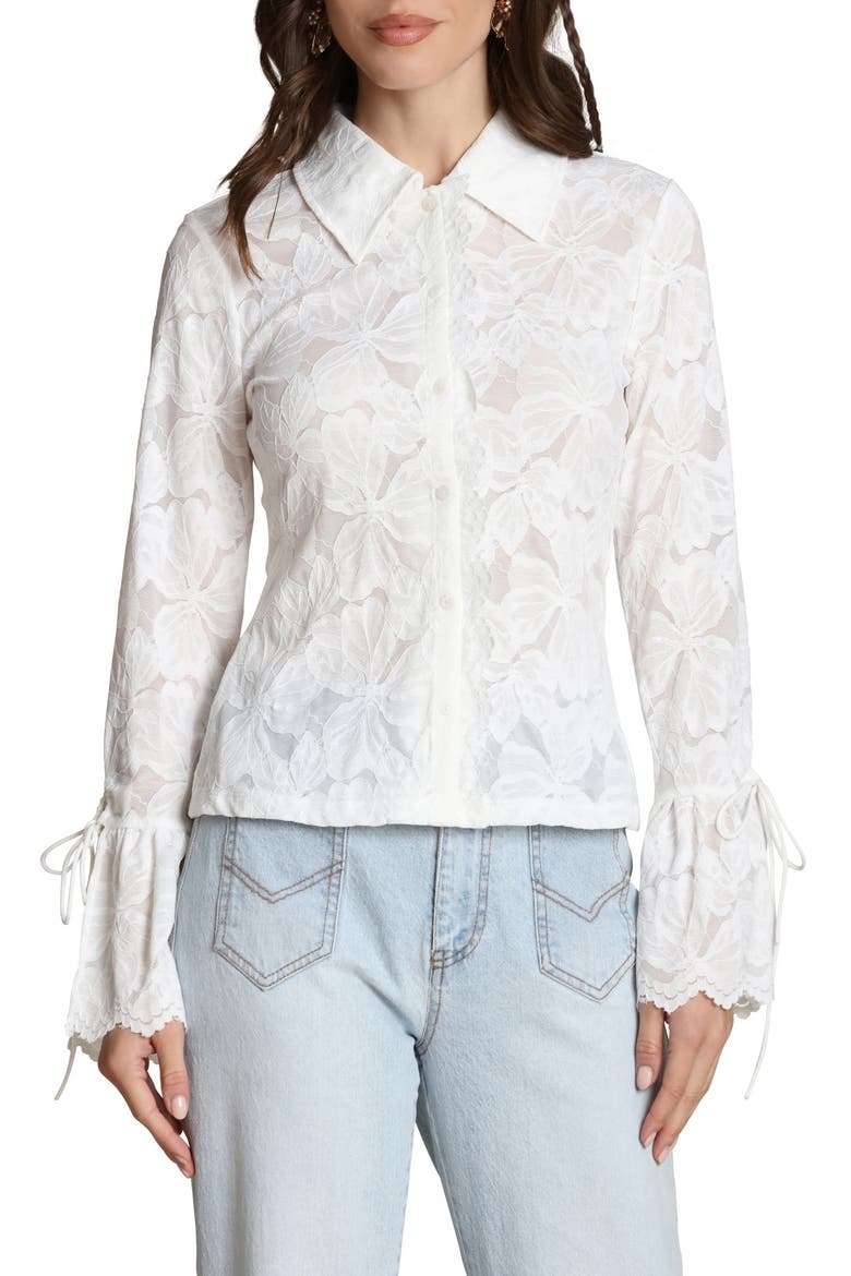 Flare Cuff Button-Up Shirt, Main, color, WHITE