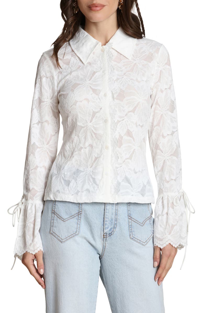 Avec Les Filles Flare Cuff Button-Up Shirt, Main, color, White