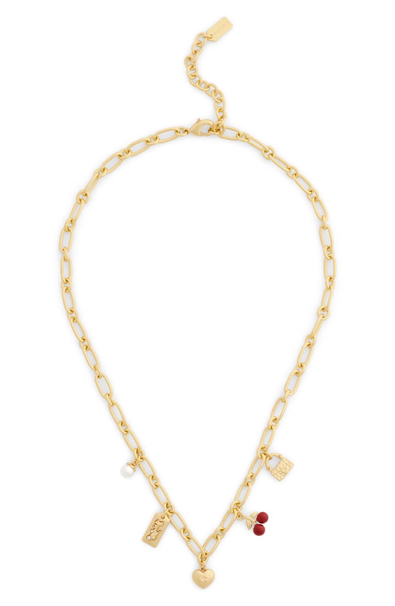 COACH Cherry Mixed Charm Necklace, Alternate, color, Red/ Gold