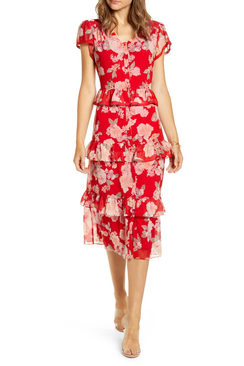 Floral Ruffle Shirtdress, Main, color, RED CHINOISE RIVIERA FLORAL