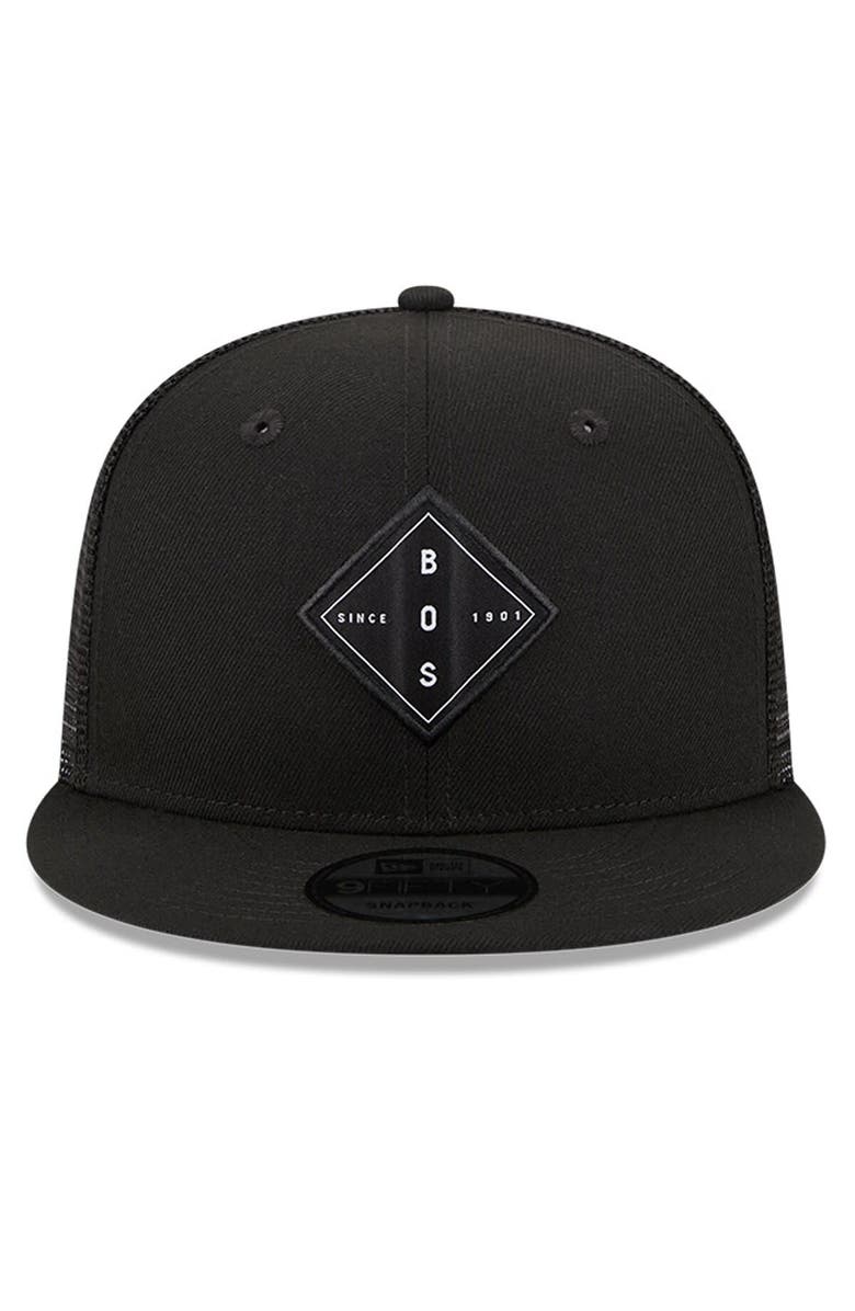 New Era Men's New Era Black Boston Red Sox Diamond Vert Trucker 9FIFTY Snapback Hat, Alternate, color, 