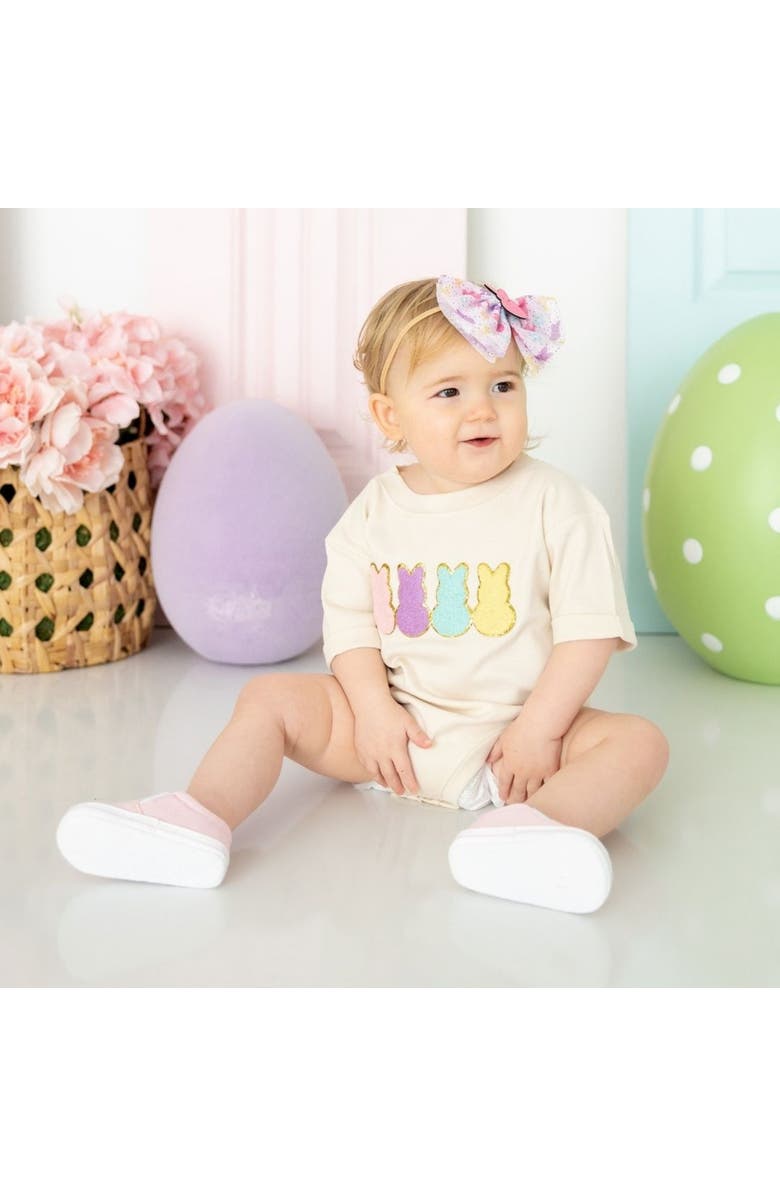 Sweet Wink Easter Peeps Patch Short Sleeve Romper, Alternate, color, 