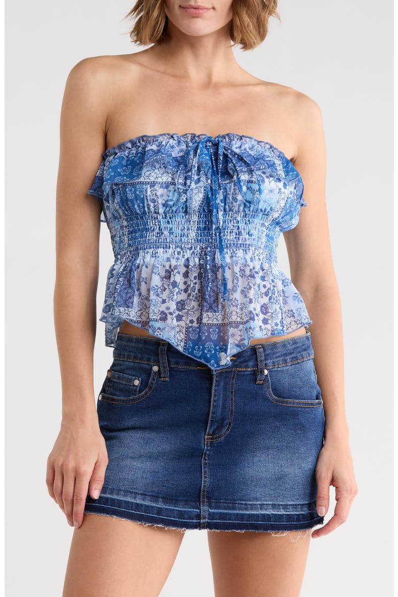Floral Smocked Convertible Strapless Crop Top, Main, color, DUSTY BLUE MULTI