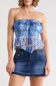 Madden Girl Floral Smocked Convertible Strapless Crop Top