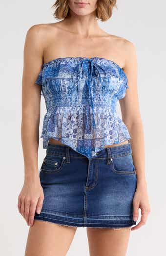 Madden Girl Floral Smocked Convertible Strapless Crop Top