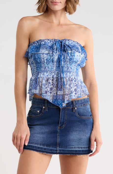 Madden Girl Floral Smocked Convertible Strapless Crop Top
