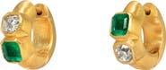 Darius Bezel Set Emerald & Diamond Huggie Hoop Earrings